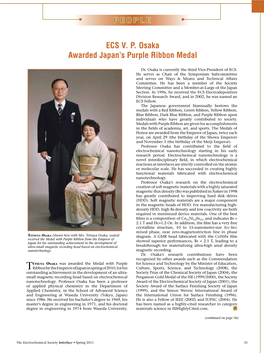 ECS V. P. Osaka Awarded Japan's Purple Ribbon Medal