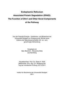 Endoplasmic Reticulum Associated Protein Degradation (ERAD): the Function of Dfm1 and Other Novel Components of the Pathway