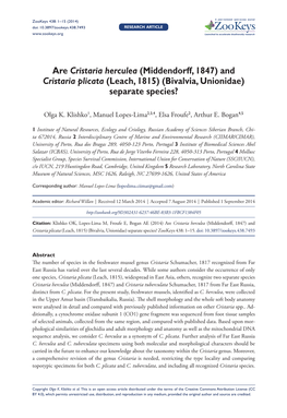 Are Cristaria Herculea (Middendorff, 1847) and Cristaria Plicata (Leach, 1815) (Bivalvia, Unionidae) Separate Species?