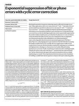 Exponential Suppression of Bit Or Phase Errors with Cyclic Error Correction