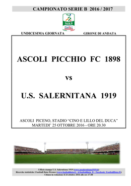 ASCOLI PICCHIO FC 1898 Vs U.S. SALERNITANA 1919