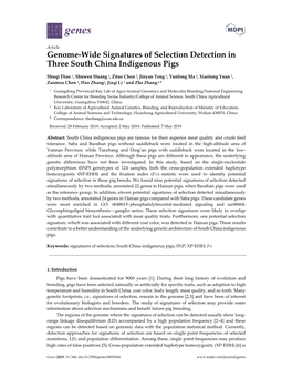 Genome-Wide Signatures of Selection Detection in Three South China Indigenous Pigs