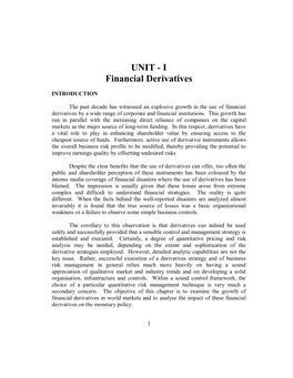 UNIT - I Financial Derivatives