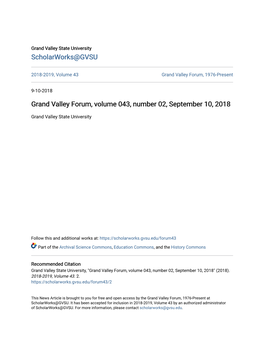 Grand Valley Forum, Volume 043, Number 02, September 10, 2018