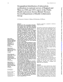 Geographical Distribution of Tuberculosis Notifications In