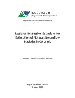 Regional Regression Equations for Estimation of Natural Streamflow Statistics in Colorado