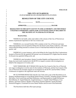 The City of Warwick Resolution of the City