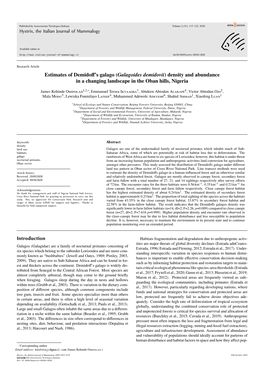 Estimates of Demidoff's Galago (Galagoides Demidovii) Density And