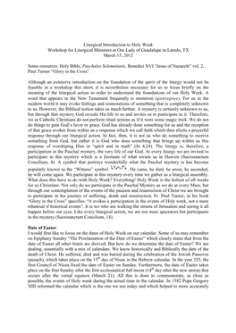 Liturgical Introduction to Holy Week Workshop for Liturgical Ministers at Our Lady of Guadalupe in Laredo, TX March 15, 2012