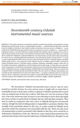 Seventeenth-Century Gdansk Instrumental Music Sources