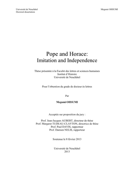 Pope and Horace: Imitation and Independence