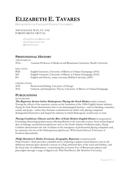 Elizabeth E. Tavares Department of English • Pacific University