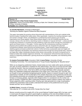 Thursday, Nov. 3Rd NASSS 2016 8 – 9:30 Am ABSTRACTS Thursday Sessions Session 1 8:00 A.M