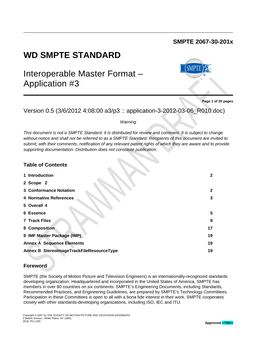 WD SMPTE STANDARD Interoperable Master Format