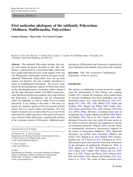 First Molecular Phylogeny of the Subfamily Polycerinae (Mollusca, Nudibranchia, Polyceridae)