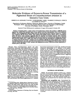 Pigmented Strain of Corynebacterium Striatum in Intensive Care Units REBECCA B