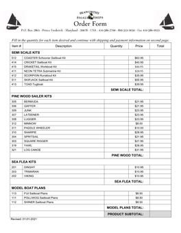 Fill in the Quantity for Each Item Desired and Continue with Shipping and Payment Information on Second Page