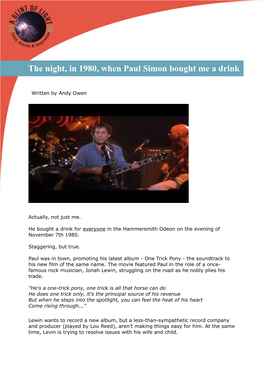 The Night, in 1980, When Paul Simon Bought Me a Drink