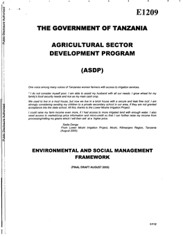 The Government of Tanzania Agricultural Sector Development