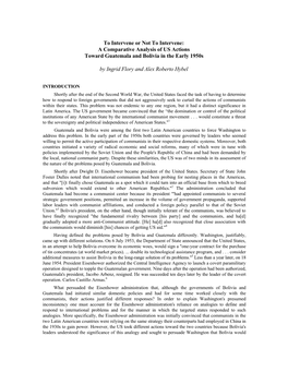 To Intervene Or Not to Intervene: a Comparative Analysis of US Actions Toward Guatemala and Bolivia in the Early 1950S