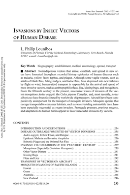 Invasions by Insect Vectors of Human Disease