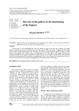 The Role of the Gallery in the Functioning of the Foggara