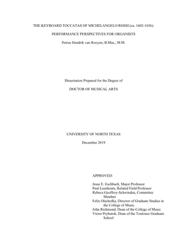 The Keyboard Toccatas of Michelangelo Rossi (Ca. 1602-1656): Performance Perspectives for Organists