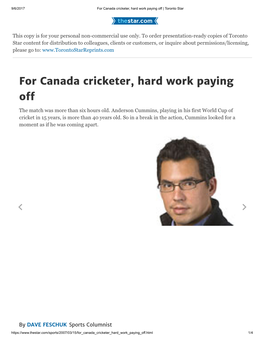 For Canada Cricketer, Hard Work Paying Off Toronto