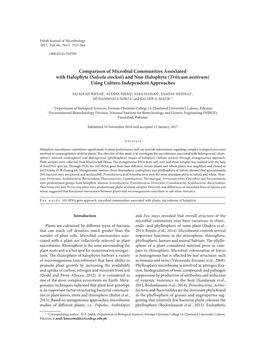 Comparison of Microbial Communities Associated with Halophyte (Salsola Stocksii) and Non-Halophyte (Triticum Aestivum) Using Culture-Independent Approaches