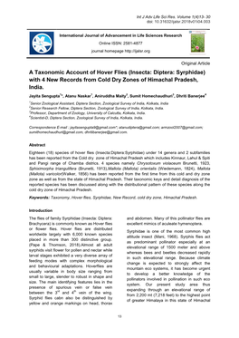 Insecta: Diptera: Syrphidae) with 4 New Records from Cold Dry Zones of Himachal Pradesh, India