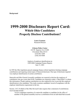 1999-2000 Disclosure Report Card: Which Ohio Candidates Properly Disclose Contributions?