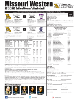 Missouri Western 2012-2013 Griffon Women’S Basketball Missouri Western Athletic Media Relations • 4525 Downs Drive • St