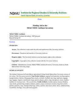Finding Aid to the NDAC/NDSU Artifacts Inventory