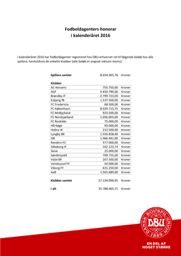 Fodboldagenters Honorar I Kalenderåret 2016