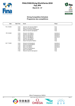 FINA/CNSG Diving World Series 2018 Fuji, JPN March 15 - 17