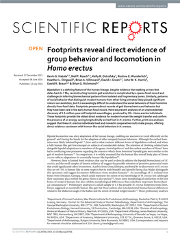 Footprints Reveal Direct Evidence of Group Behavior and Locomotion in Homo Erectus Received: 17 December 2015 Kevin G