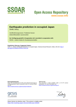 Earthquake Prediction in Occupied Japan Smith, Kerry