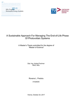 Roxana PREDOIU TU Wien 2017 a Sustainable Approach for Managing the End-Of-Life Phase of Photovoltaic Systems