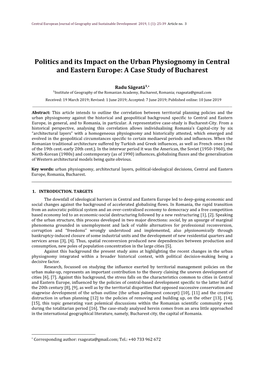 Politics and Its Impact on the Urban Physiognomy in Central and Eastern Europe: a Case Study of Bucharest