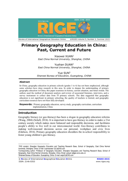 Primary Geography Education in China: Past, Current and Future