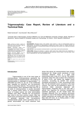 Trigonocephaly: Case Report, Review of Literature and a Technical Note