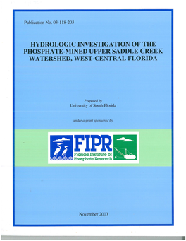 Hydrologic Investigation of the Phosphate-Mined Upper Saddle Creek Watershed, West-Central Florida