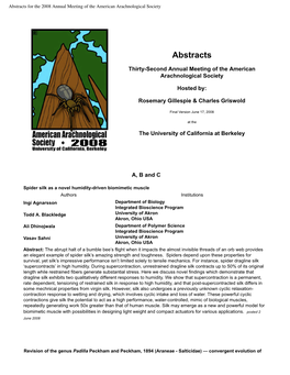 Abstracts for the 2008 Annual Meeting of the American Arachnological Society