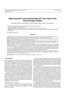 High-Resolution X-Ray Spectroscopy of T Tauri Stars in the Taurus-Auriga Complex Alessandra Telleschi1, Manuel Gudel¨ 1, Kevin R