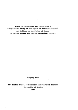 A Comparative Study of the Impact of Political Regimes and Culture on the Status of Women in the Two Koreas and the Two Germanics, 1945-89
