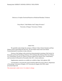 Gheirat As a Complex Emotional Reaction to Relational Boundary Violations