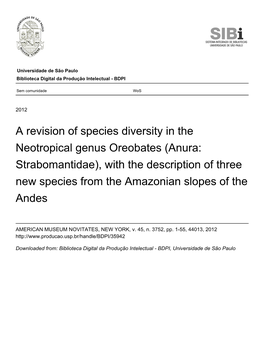 A Revision of Species Diversity in the Neotropical Genus Oreobates