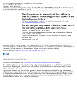 Floristic Composition Patterns of Mediterranean Annual Non-Nitrophilous Grasslands in Eastern Portugal a B a S