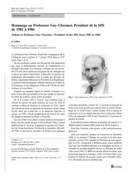 Hommage Au Professeur Guy Charmot, Président De La SPE De 1982 À 1986 Tribute to Professor Guy Charmot - President of the SPE from 1982 to 1986