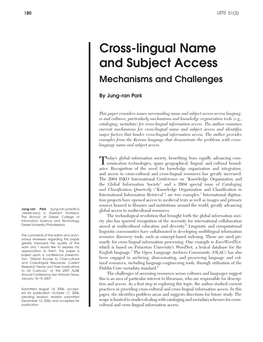 Cross-Lingual Name and Subject Access Mechanisms and Challenges